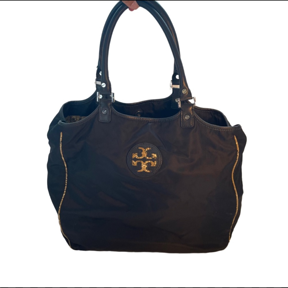 Black Logo Tory Burch Bag with Snake Skin Details